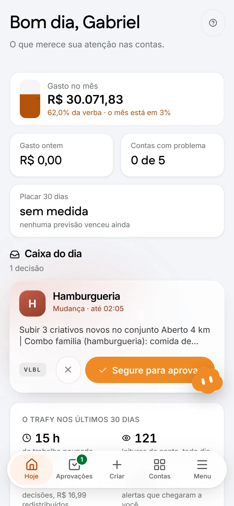 Tela Hoje do Trafy no celular